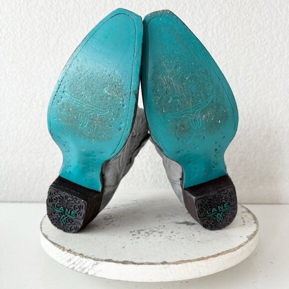 Lane LEXINGTON Womens Cowboy Bootie 8 Washed Denim Western Cowgirl Short Boots - Picture 9 of 12